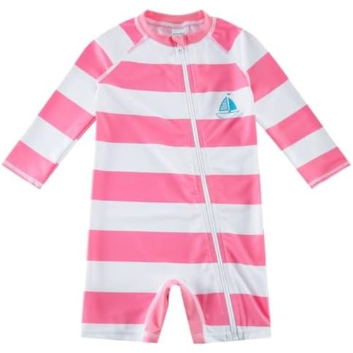 Baby Girl One Piece Swimsuit Sunsuit with Full-Length Zipper UPF 50+ Sun Protection Infant Swimwear