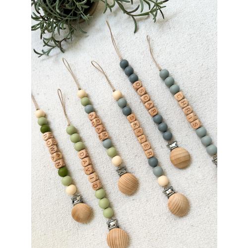 Personalized Pacifier Clip and Rattle set|Custom Baby shower Gift|Pastel Babygirl Binky Holder|Wooden Babyboy Dummy Chain|Newborn Gift