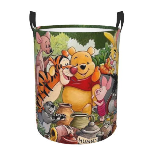 Circular Hamper with Handles, Winnie The Pooh Laundry Basket Dirty Clothes Storage Basket For Home Bathroom Medium