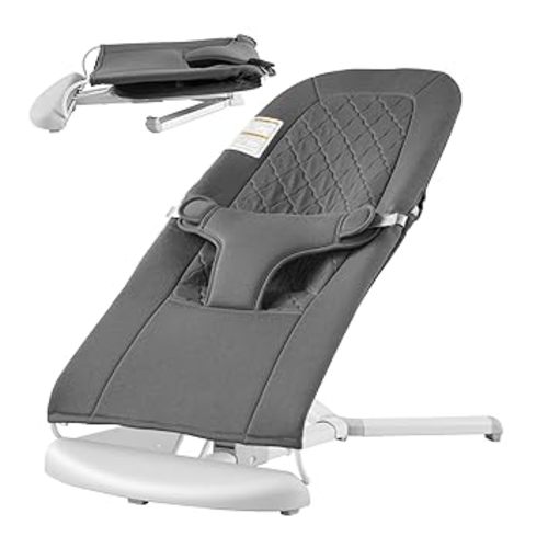 VEVOR Baby Bouncer, Folding Bouncer Seat for Babies 0-9 Months, Portable Baby Bouncer Seat with 2 Reclining Angles, 3-Point Harness & Carrying Bag, Ideal for Indoors Outdoors, Dark Gray