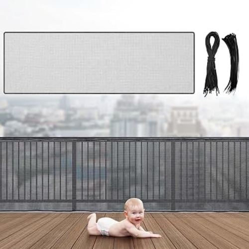 Hosuly Banister Guard Balcony Netting, 15 x 3 ft, Black, 1 Set | for Kids Pets Stairway Safety Net Baby Fence, CPC Certified Flame-retardant Thickened Mesh for Apartment Railing, No Drilling