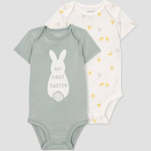 Carter's Just One You® Baby 2pk My 1st Easter Bodysuits - Ivory/Green 9M