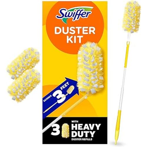 Swiffer Duster Heavy Duty 3 ft Extendable Handle Starter Kit with 3 Refills