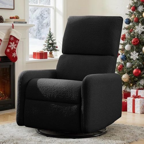 Korser 360° Swivel Glider Chair, Rocking Chair Nursery with Side Pockets, Deep Cushioned Seat, Nursery Chair with Steel Structure Base, Sherpa Swivel Chairs for Living Room, Bedroom, Baby Room