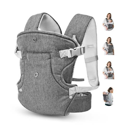 RUPOUN Baby Carrier, Gray, 4 Carry Positions, Soft Mesh, Ergonomic, for Newborn to Toddler