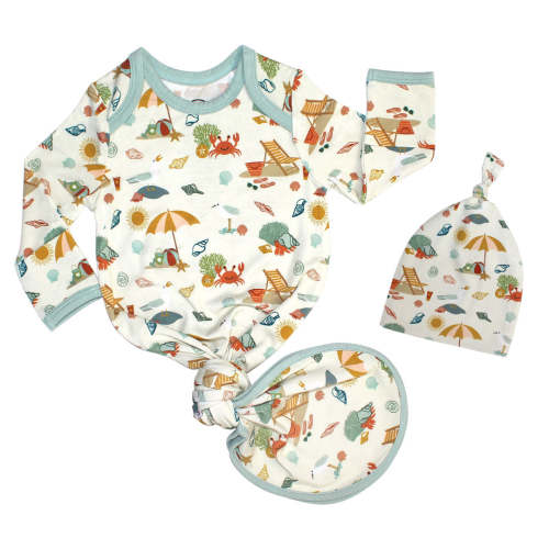 Beach Day Bamboo Gown and Hat Newborn Baby Gift Set