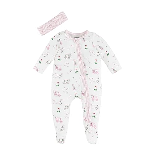 Mud Pie Girl's Pink Golf Baby Sleeper and Headband Set