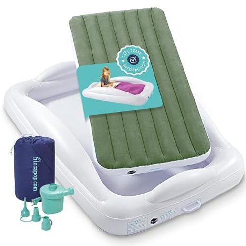 Hiccapop Inflatable Toddler Travel Bed with Safety Bumpers [4-Sided], Portable Toddler Bed for Kids, Toddler Air Mattress, Kids Air Mattress - Pink