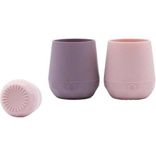 WeeSprout Silicone Baby Training Cups - Set of 2 Soft Silicone Cups - 2 oz Open Cup for Baby 6+ Months - Non-Slip Grip, Weighted Base - Gentle on Gums & Teeth (Matte Pink & Matte Purple)