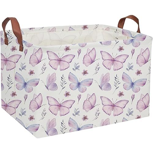 Rectangular Kids Baskets Butterfly Basket Kids Storage Bins Girls Basket Cute Storage Bin Organizer Box Room Decor for Home(Flower Butterfly)