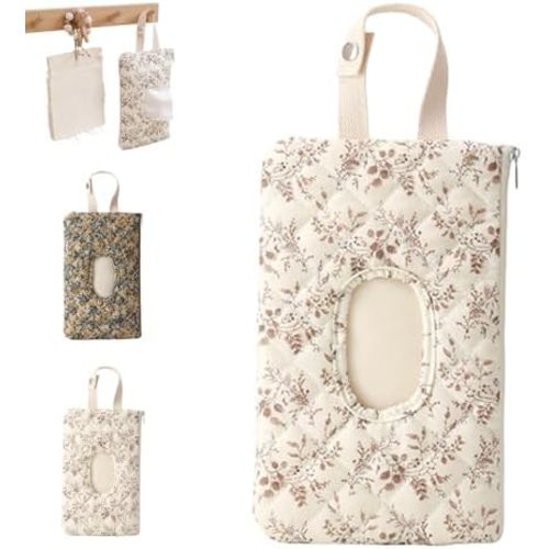 2Pcs Quilted Baby Diaper and Wipes Pouch, Quilted Baby Wipe Holder, Portable Wet Wipe Pouch for Mom (White)