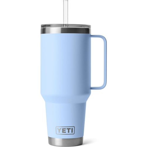 YETI Rambler 42 oz Tumbler with Handle and Straw Lid, Travel Mug Water Tumbler, Vacuum Insulated Cup with Handle, Stainless Steel, Big Sky Blue