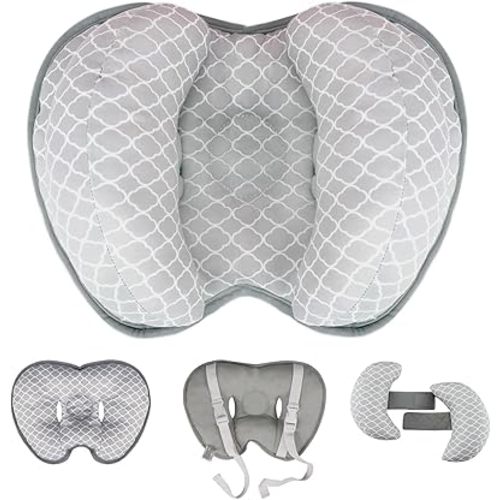 KAKIBLIN Baby Neck Pillow for Head, 2 in 1 Travel Pillow Baby Car Seat Head Support Banana Neck Pillows for Infants Small Boys and Girls, Support for Stroller,White Cloud