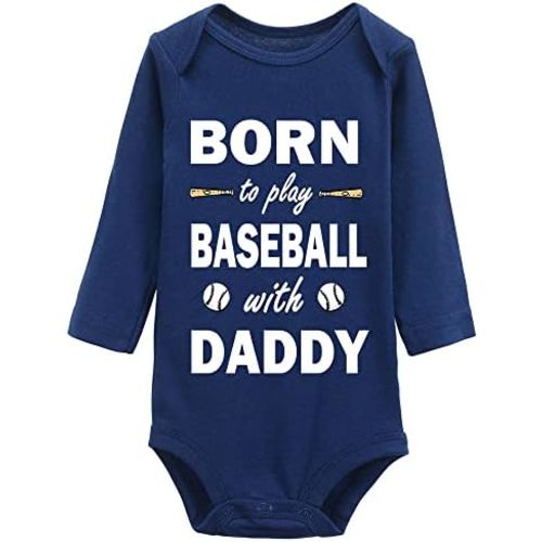 Born to Play Baseball with Daddy Funny Long Sleeve Baby Birth Announcement Bodysuit