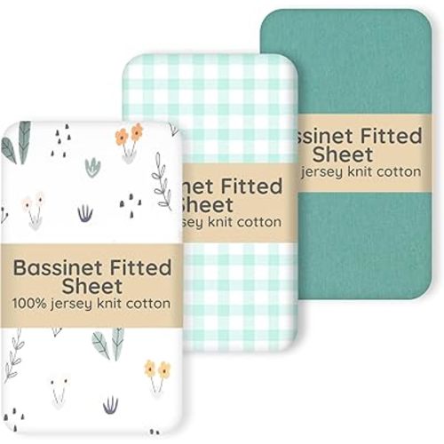 100% Jersey Cotton Bedside Bassinet Sheets 20"x33" Fits Baby Delight, Fodoss, Dream On Me Skylar and Most Rectangle Bedside Sleeper, Super Soft Breathable Fitted Sheets, 3 Pack, Green
