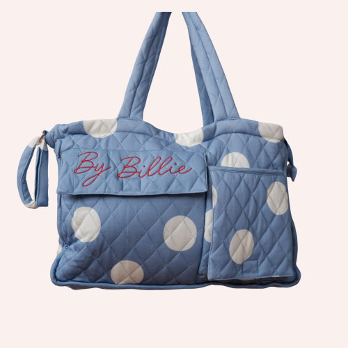 The By Billie Baby Bag - Blue/Cream Polka Dot