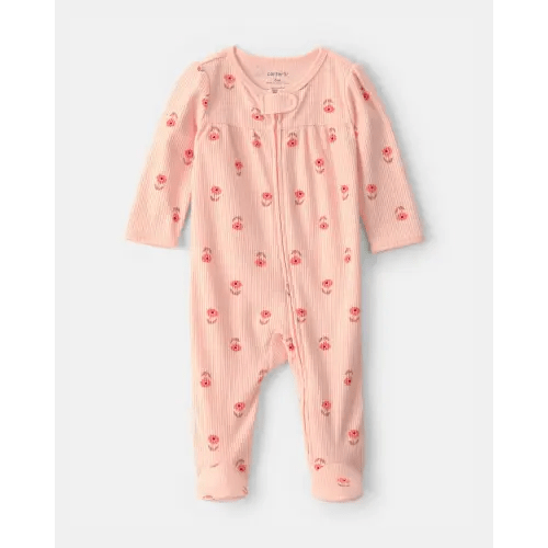Baby Girl Floral 2-Way Zip Sleep & Play Pajama - Orange | Carter's