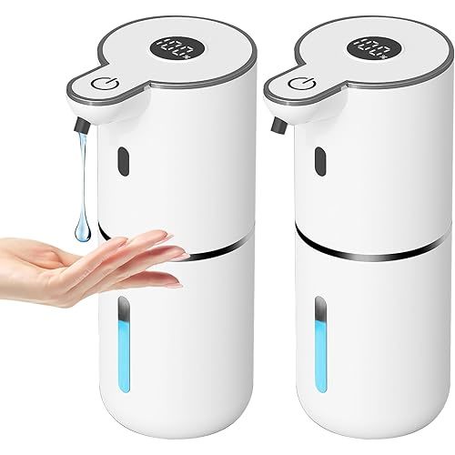2 Pack Automatic Liquid Soap Dispenser Touchless, USB Rechargeable Smart Hand Soap Dispenser, 6-Level Adjustable, 12.8oz/380mL Wall Mount for Bathroom Kitchen Dish Soap