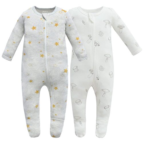 Owlivia Organic Cotton Baby Pajamas, Boys Girls Zip Front Sleep 'N Play Pjs, Footed Sleeper, Long Sleeve