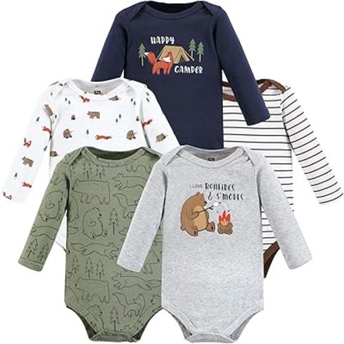 Hudson Baby baby-boys Cotton Long-sleeve Bodysuits 5-pack
