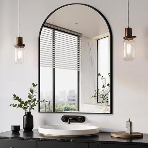 Arched Bathroom Mirror, 24"x36", Black