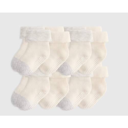 Organic Cotton Fold Over Socks 8-Pack - Baby in White/Grey