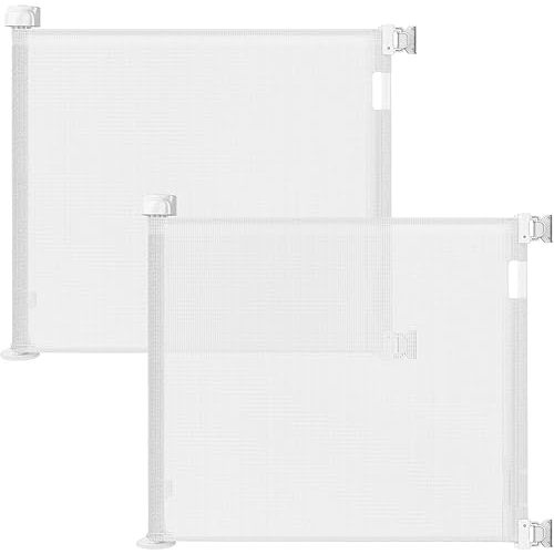 Veraste (2 Pack) Retractable Baby Gate for Doorways and Stairs, Mesh Safety Gate for Pet, Indoor & Outdoor Use, One-Hand Operation, Easy Installation, 33.6" Tall, Expands to 55" Wide（White,33.6"x55"