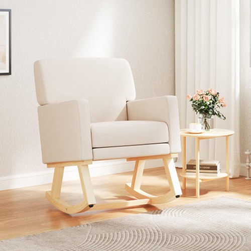 Costway Mid Century Rocking Chair Upholstered Armchair w/ Lumbar