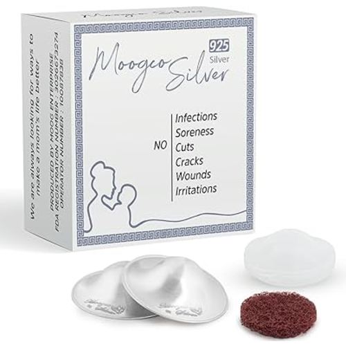 Moogco The Original Silver Nursing Cups - Nipple Shields for Nursing Newborn - Breastfeeding Essentials - Newborn Essentials Must Haves - Nipple Covers Breastfeeding - 925 Silver