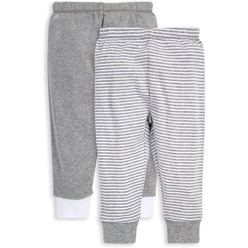 Burt's Bees Baby unisex baby Pants, of 2 Lightweight Knit Infant Bottoms, 100% Organic Cotton and Toddler Layette Set, Grey Solid/Stripes, Newborn US