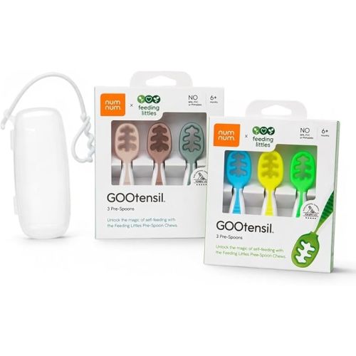 NumNum Baby Spoons Set, Feeding Littles x Silicone Pre-Spoon GOOtensils for Baby Led Weaning, Self-Feeding & Teething, First Stage Toddler Utensils for Ages 6+ Months, 3-Pack, BPA-Free (Neutrals)
