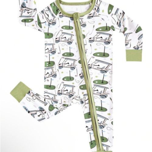 MOSSRIVER Soft Bamboo Fiber For Babies, Sports Series Cartoon Golf Full Print Pattern, Zippers, Round Necks, Baby Jumpsuits, Baby Boys And Girls Household , Bamboo | SHEIN USA