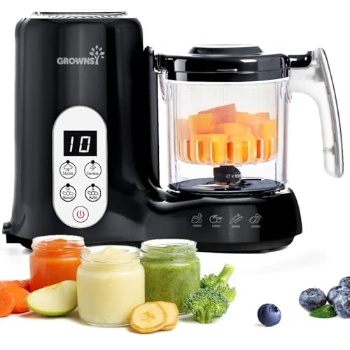 Grownsy Baby Food Maker, Steamer & Blender Baby Food Processor, Black | BPA-Free Elevated Steam Basket, Healthy Homemade Baby Food Purees, Starting Solids & BLW, Baby Feeding Essentials, 6+ Months