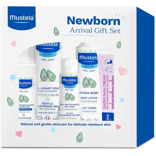 Mustela Newborn Arrival Gift Set - Baby Skincare & Bath Time Essentials - Natural & Plant Based - 5 Items Set