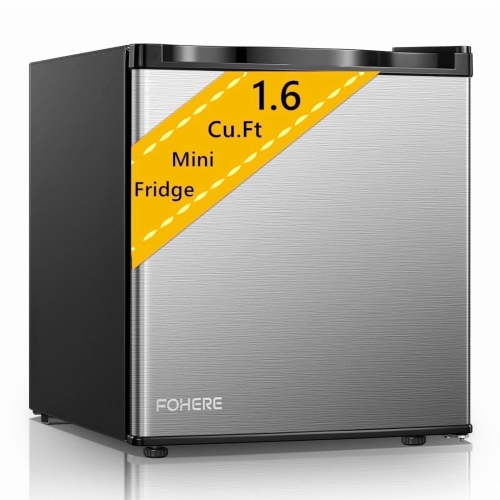 FOHERE, Mini Refrigerator, 1.6 Cu ft, Stainless Steel
