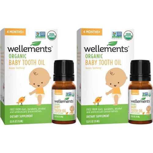 Wellements Organic Baby Tooth Oil | Soothing Massage Oil for Tiny Gums, Helps Make Teething Happy, Made with Safe and Effective Certified Organic Ingredients | 0.5 Fl Oz. 4 Months +
