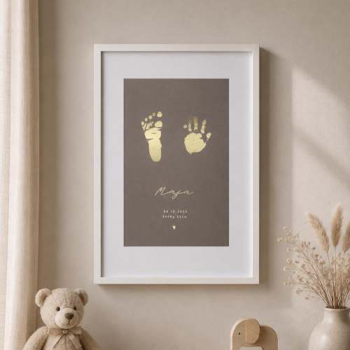 Personalized baby hand and footprint | Foil embossing in gold, silver, champagne & antique rose | Birth gift | Framed baby keepsake