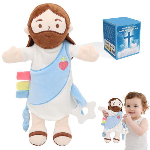 Baby Lovey with Soft Minky Velour, Baptism for Boys and Girls, 13.8 Inch Jesus Stuffed Snuggle Toy, Newborn Essentials Birthday