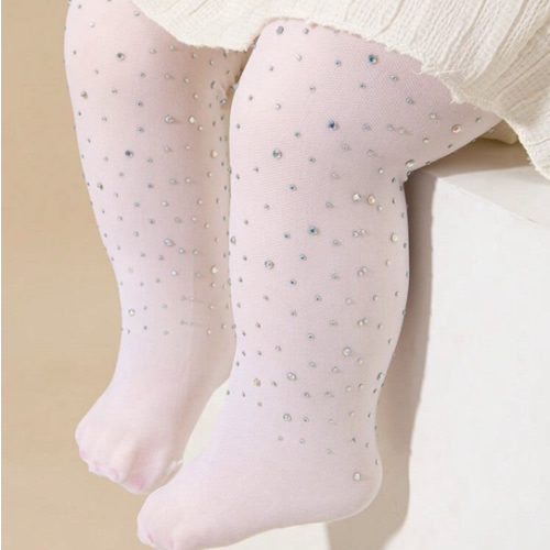 1pc Girls' White Diamond Lightweight Breathable Tights, Perfect For Daily Wear Or Dressing Up