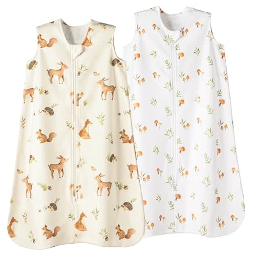 david's kids Micro Fleece Baby Sleep Sack 0-6 Months, Warm Baby Wearable Blankets with 2-Way Zipper, 2 Pack Sleeping Bags for Infant Newborn Boys Girls Neutral, Small Size, Forest/Woodland Animals