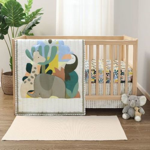 The Peanutshell Crib Bedding Set for Baby Boys and Girls, Safari Puzzle, 3 Pieces