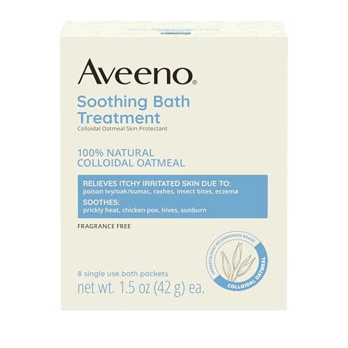 Aveeno Fragrance-Free Soothing Bath Treatment & Soak for Soothing Relief, 100% Natural Colloidal Oatmeal, Relieves Itchy, Irritated Skin Due to Eczema, 8 Single-Use Bath Packets