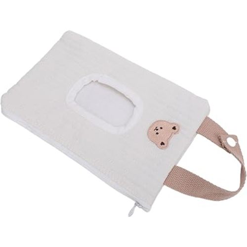 Hilitand Travel Baby Wipes Box/Cover, Cotton Fabric, Multifunctional Design, Portable Wipe Dispenser for Newborns and Outdoor Activities, 5.9 X 9.1in Size (White Bear)