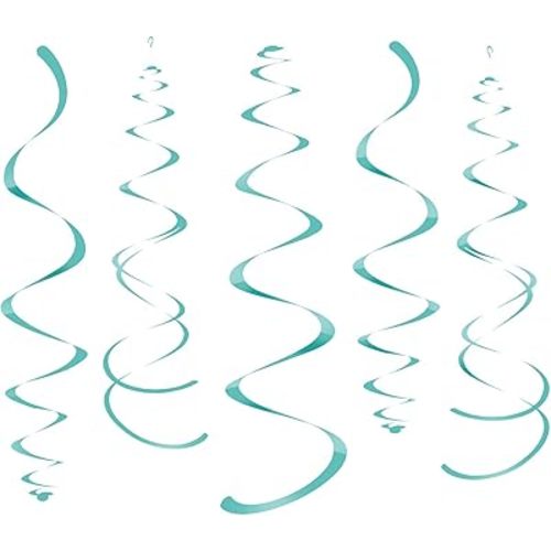 WEVEN Teal Party Hanging Swirl Decorations Plastic Streamer for Ceiling, Pack of 28