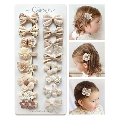 Cherssy Boutique Baby Hair Bow Clips, 16 Pcs Tiny Floral Baby Barrettes Fully Lined Alligator Clips, Handmade Hair Accessories for Infant Toddler Girl's Fine Hair