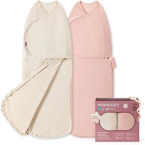 Momcozy Airflow Baby Swaddle, 100% Cotton Lightweight & Ultra Breathable, Ideal for Hot Sleeper Baby, Reduce Startle Reflex, Newborn Boys Girls Registry Essentials, 2-Pack, Petal Mist