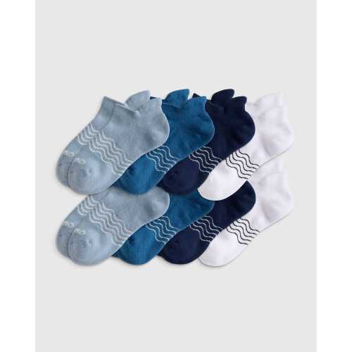 Kids Organic Cotton Ankle Socks 8-Pack - Kid in Blue/White Multi