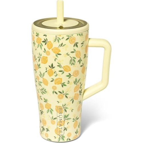 BrüMate Era 30 oz Tumbler with Handle and Straw | 100% Leakproof Insulated Tumbler with Lid and Flexible SoftSip Straw | Made of Stainless Steel | Cup Holder Friendly Base | 30oz (Limoncello)