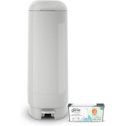 Diaper Genie Signature Pail (Grey) Includes 1 Easy Roll Refill with 18 Bags | Holds Up to 846 Newborn-Sized Diapers Per Refill