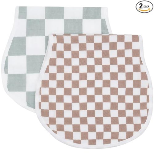 LifeTree Muslin Baby Burp Cloths Sets for Unisex - 2 Pack Large 70% Viscose from Bamboo and 30% Cotton Burping Cloths for Newborn, Baby Girls and Boys (Checkered)